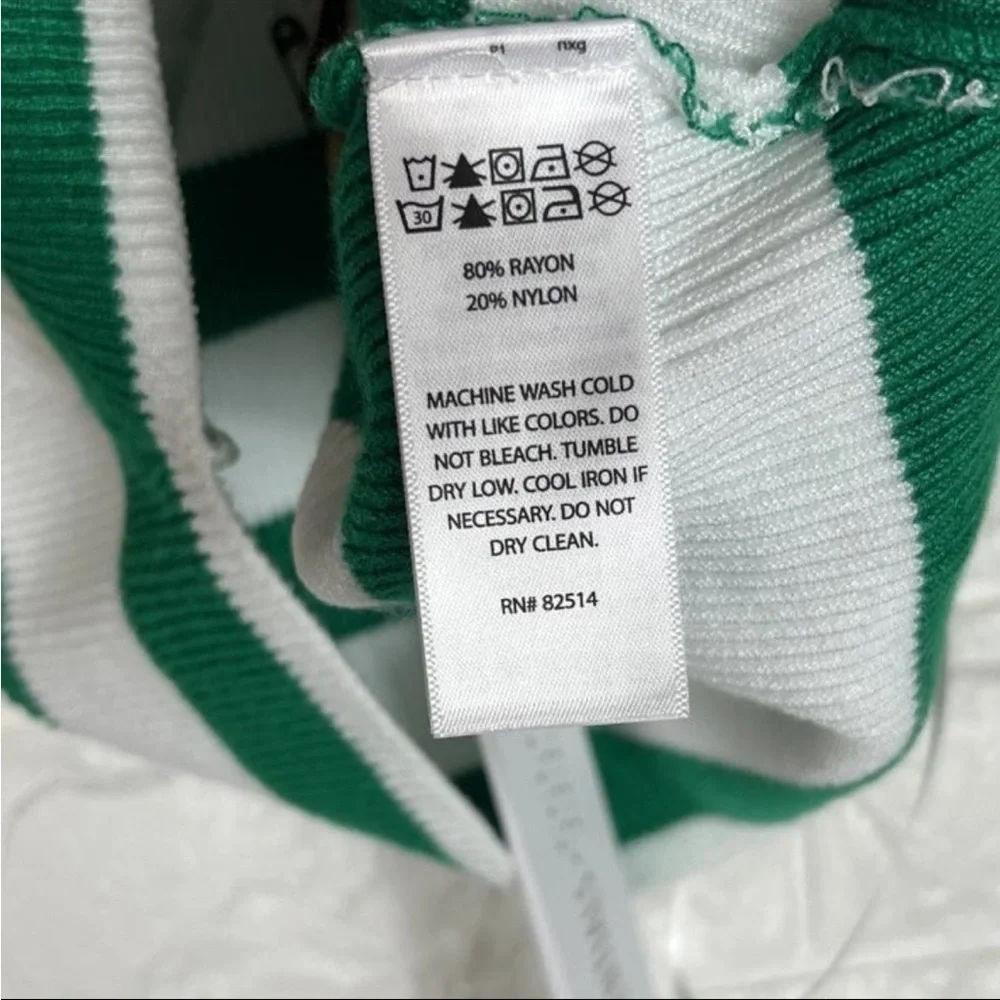 House of Harlow Green White Striped Ribbed Knit Halter Crop Top - Picture 5 of 7